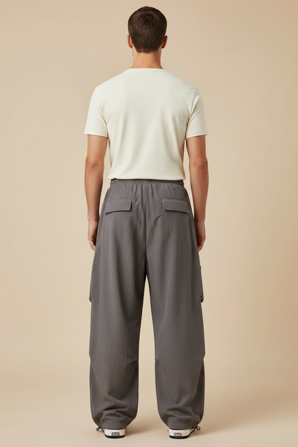 Pantalon Parachute Gris Ample Cargo Cordon Sport Homme - Polyester - vue 2