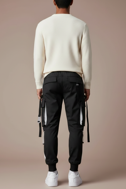 Pantalon Parachute Homme Noir Resserré Aux Chevilles - Polyester - vue 2