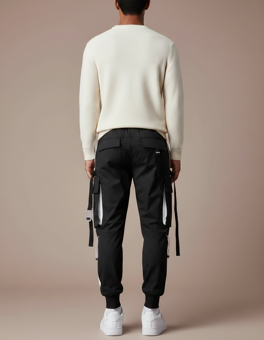 Pantalon Parachute Homme Noir Resserré Aux Chevilles - Polyester - vue 2