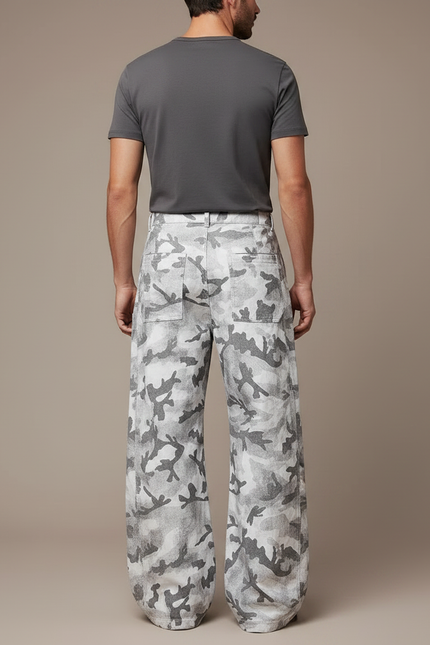 Pantalon Parachute Camouflage Gris Ample Homme Décontracté - Imprimé Coton - vue 2