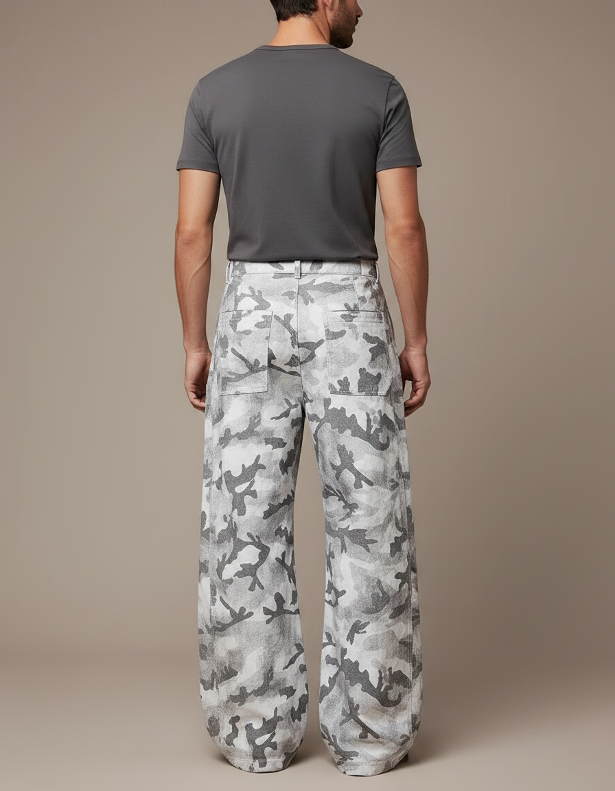 Pantalon Parachute Camouflage Gris Ample Homme Décontracté - Imprimé Coton - vue 2