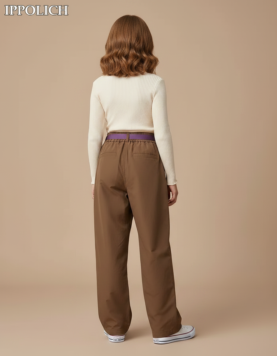 Pantalon Parachute Marron Ample Décontracté Enfant - Polyester - vue 2
