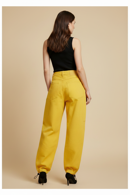 Pantalon Parachute Jaune Cargo Ample Femme Chic - Toile - vue 2