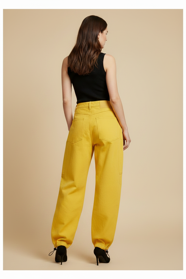 Pantalon Parachute Jaune Cargo Ample Femme Chic - Toile - vue 2