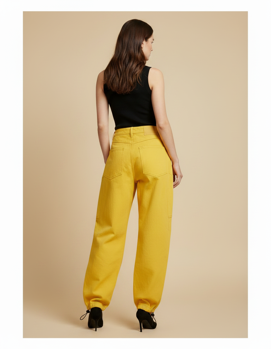 Pantalon Parachute Jaune Cargo Ample Femme Chic - Toile - vue 2