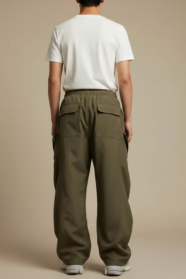 Pantalon Parachute Marron - Kaki Polyester - vue 2