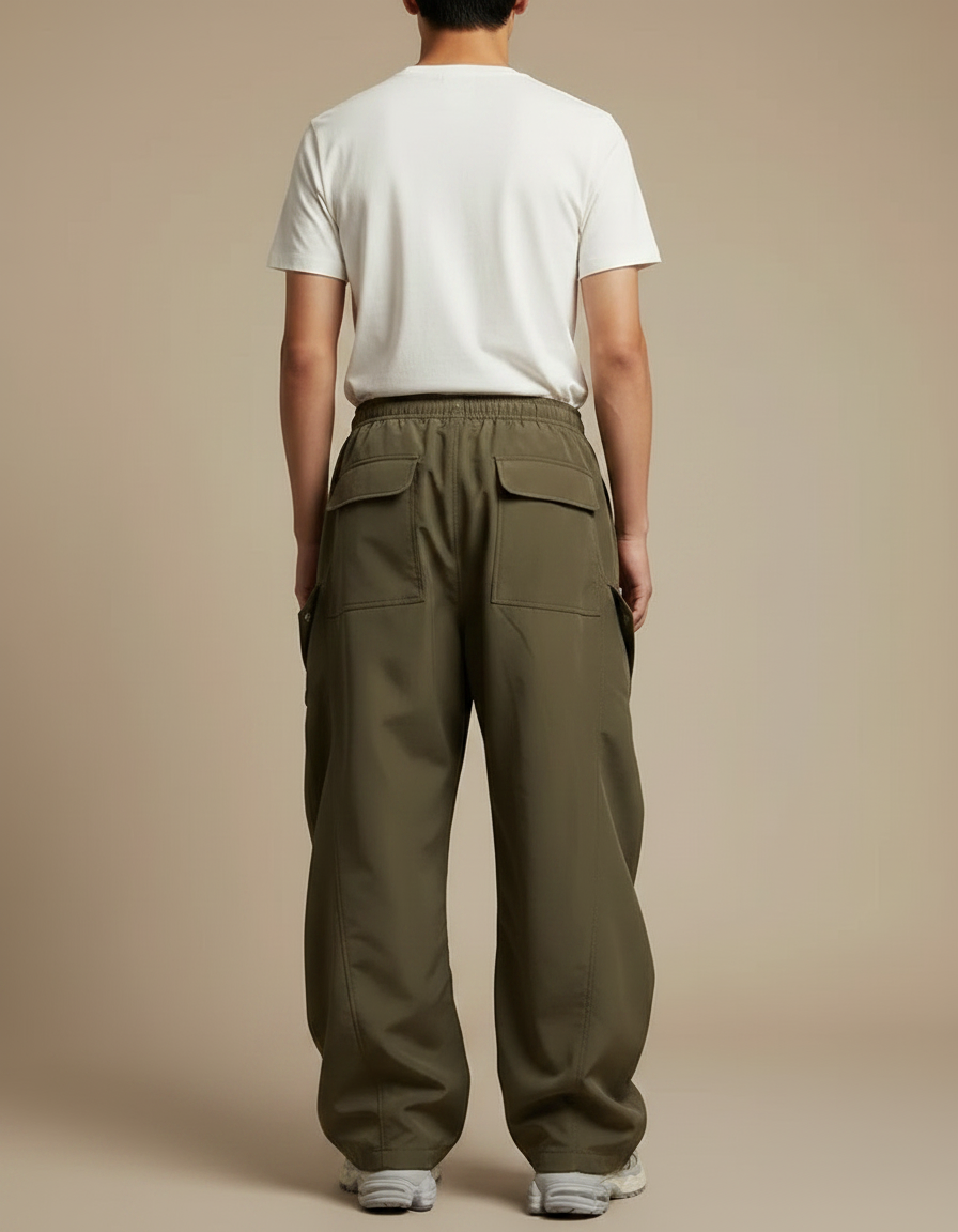 Pantalon Parachute Marron - Kaki Polyester - vue 2