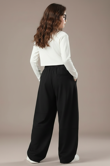 Pantalon Parachute Noir Ample Fluide Cordon Fille - Molleton - vue 2