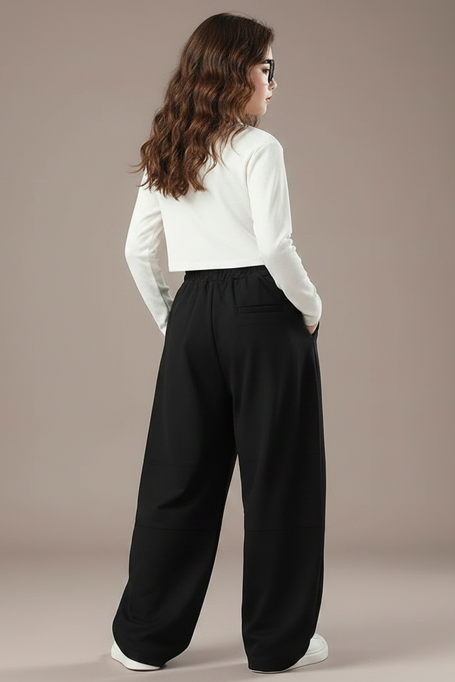 Pantalon Parachute Noir Ample Fluide Cordon Fille - Molleton - vue 2