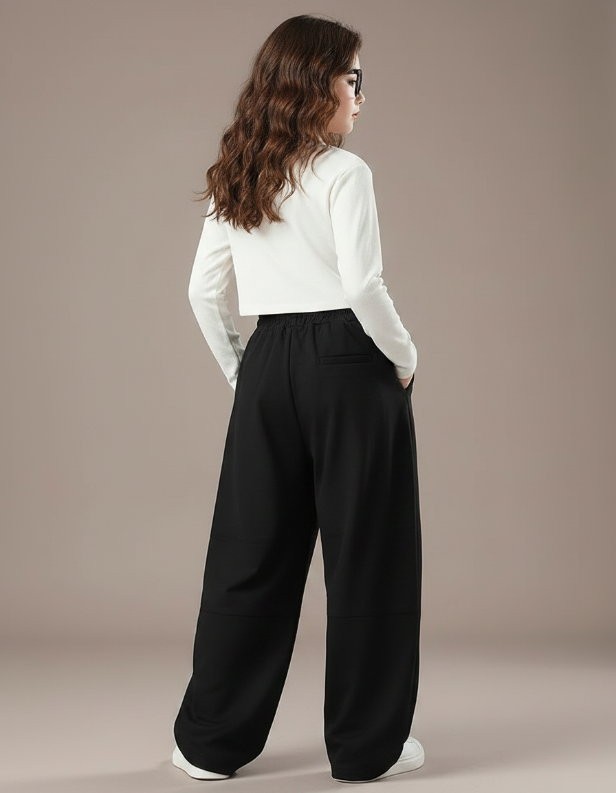 Pantalon Parachute Noir Ample Fluide Cordon Fille - Molleton - vue 2