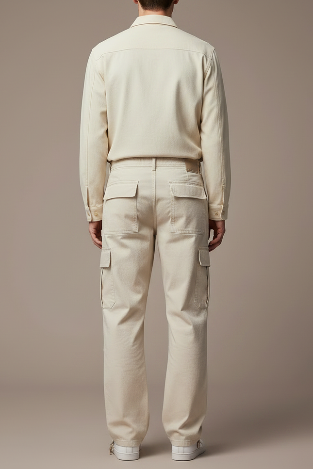 Pantalon Parachute Beige Cargo Ample Décontracté Coton - vue 2