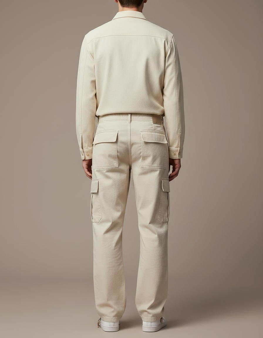 Pantalon Parachute Beige Cargo Ample Décontracté Coton - vue 2