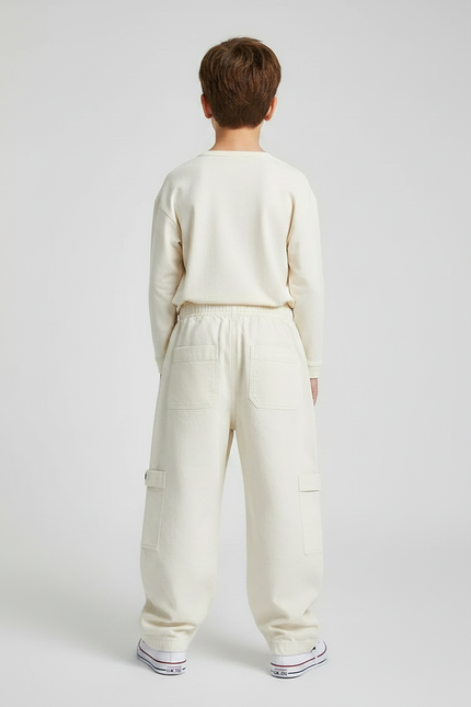 Pantalon Parachute Beige Ample Coton Cargo Enfant - vue 2