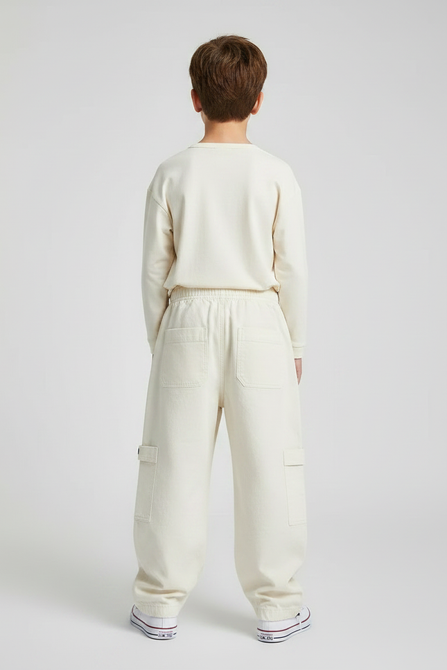 Pantalon Parachute Beige Ample Coton Cargo Enfant - vue 2