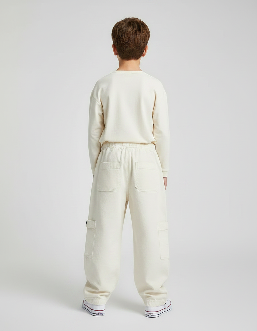 Pantalon Parachute Beige Ample Coton Cargo Enfant - vue 2