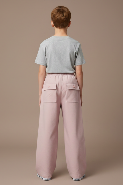 Pantalon Parachute Rose Cargo Ample Fille Poches - Gabardine - vue 2