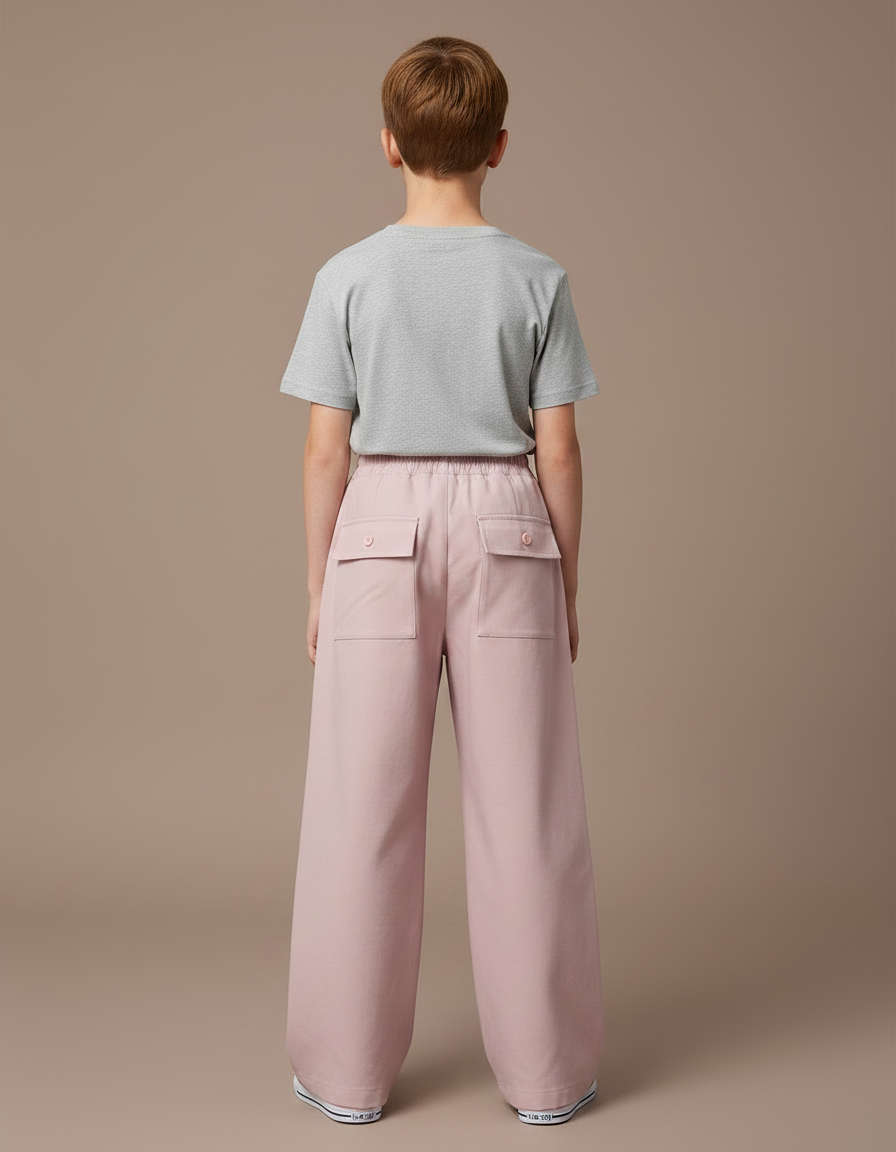 Pantalon Parachute Rose Cargo Ample Fille Poches - Gabardine - vue 2