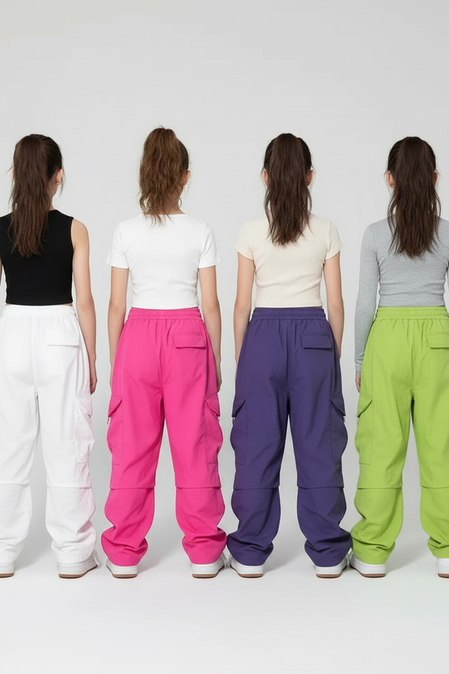 Pantalon Parachute Ample Cargo Streetwear Enfant Fille - Rose Polyester - vue 2