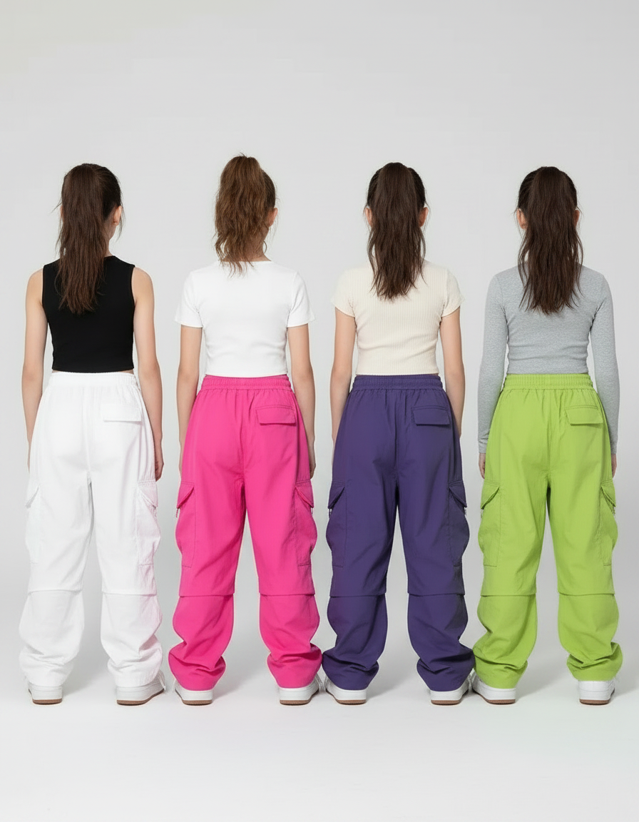 Pantalon Parachute Ample Cargo Streetwear Enfant Fille - Rose Polyester - vue 2