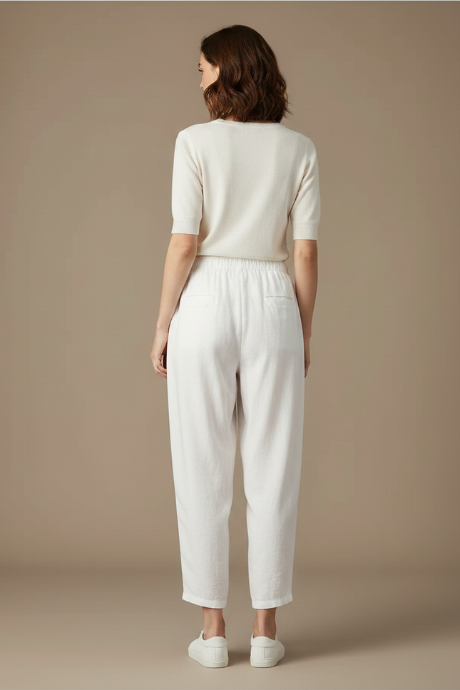 Pantalon Parachute Blanc Lin Ample Décontracté Fluide - vue 2