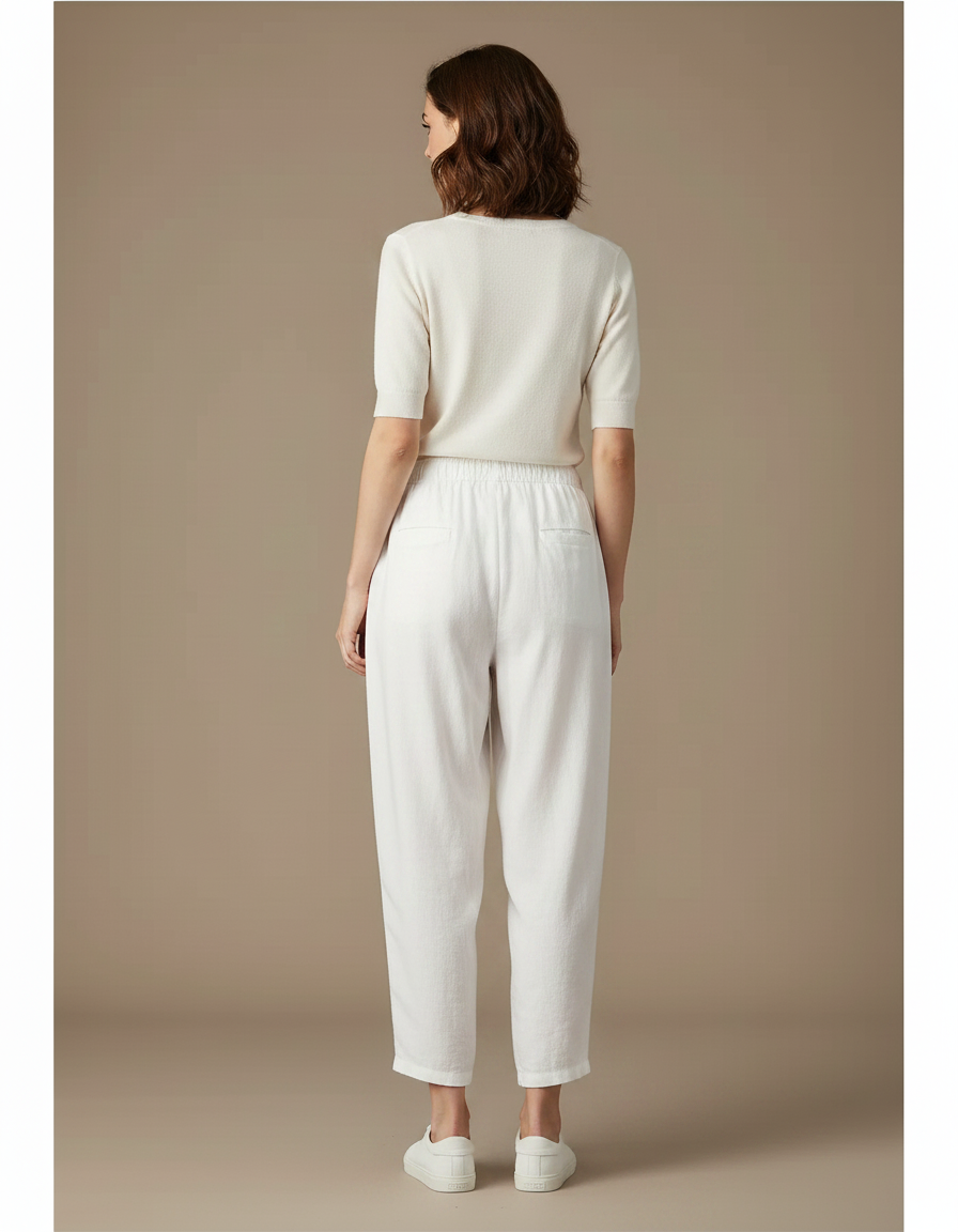 Pantalon Parachute Blanc Lin Ample Décontracté Fluide - vue 2