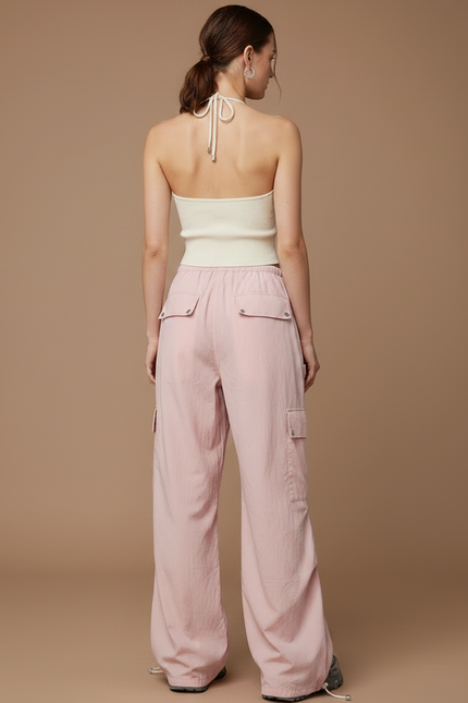 Pantalon Parachute Rose Cargo Ample Femme Cordon - Polyester - vue 2