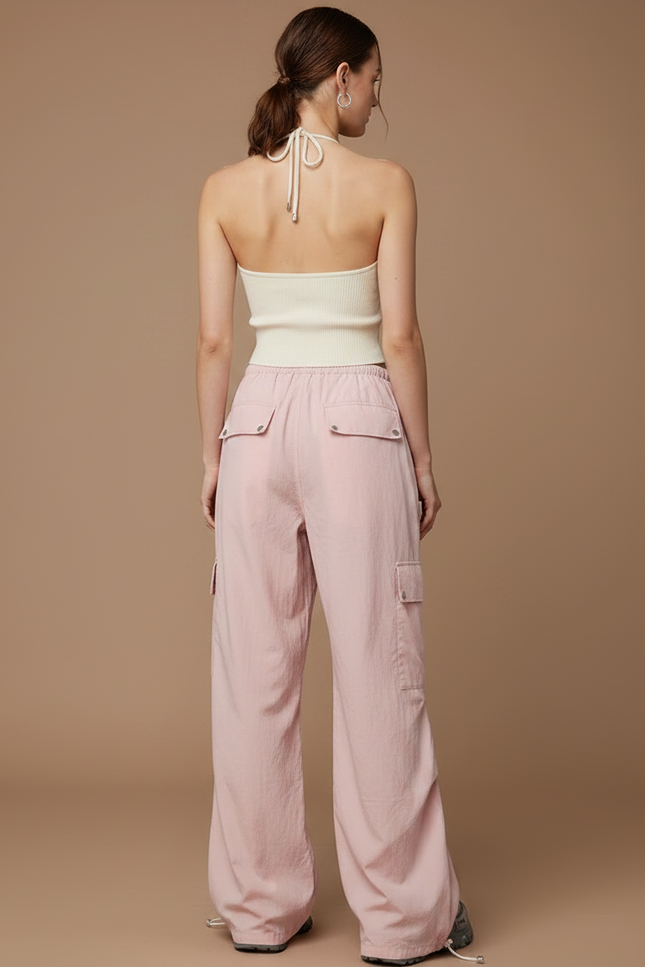 Pantalon Parachute Rose Cargo Ample Femme Cordon - Polyester - vue 2