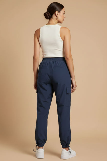 Pantalon Parachute Bleu Marine Cargo Cordon Ample Femme - Polyester - vue 2