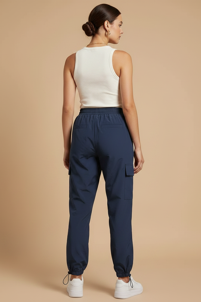 Pantalon Parachute Bleu Marine Cargo Cordon Ample Femme - Polyester - vue 2