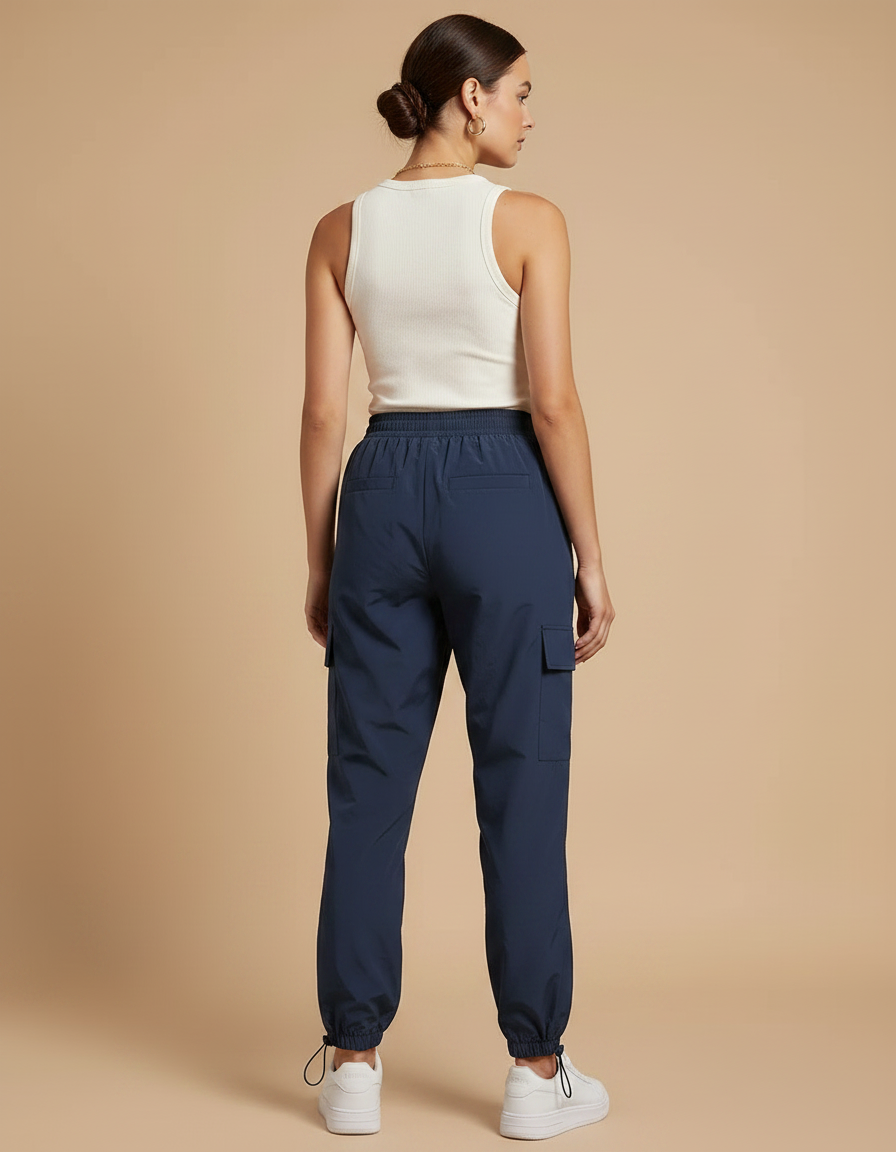 Pantalon Parachute Bleu Marine Cargo Cordon Ample Femme - Polyester - vue 2