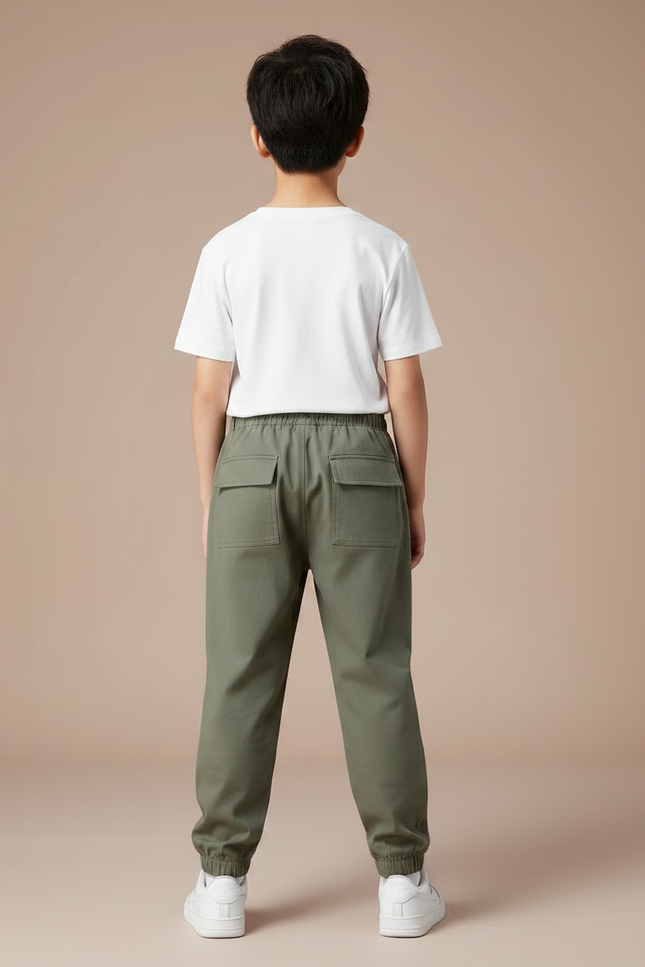 Pantalon Parachute Kaki Ample Cargo Garçon Coton - vue 2
