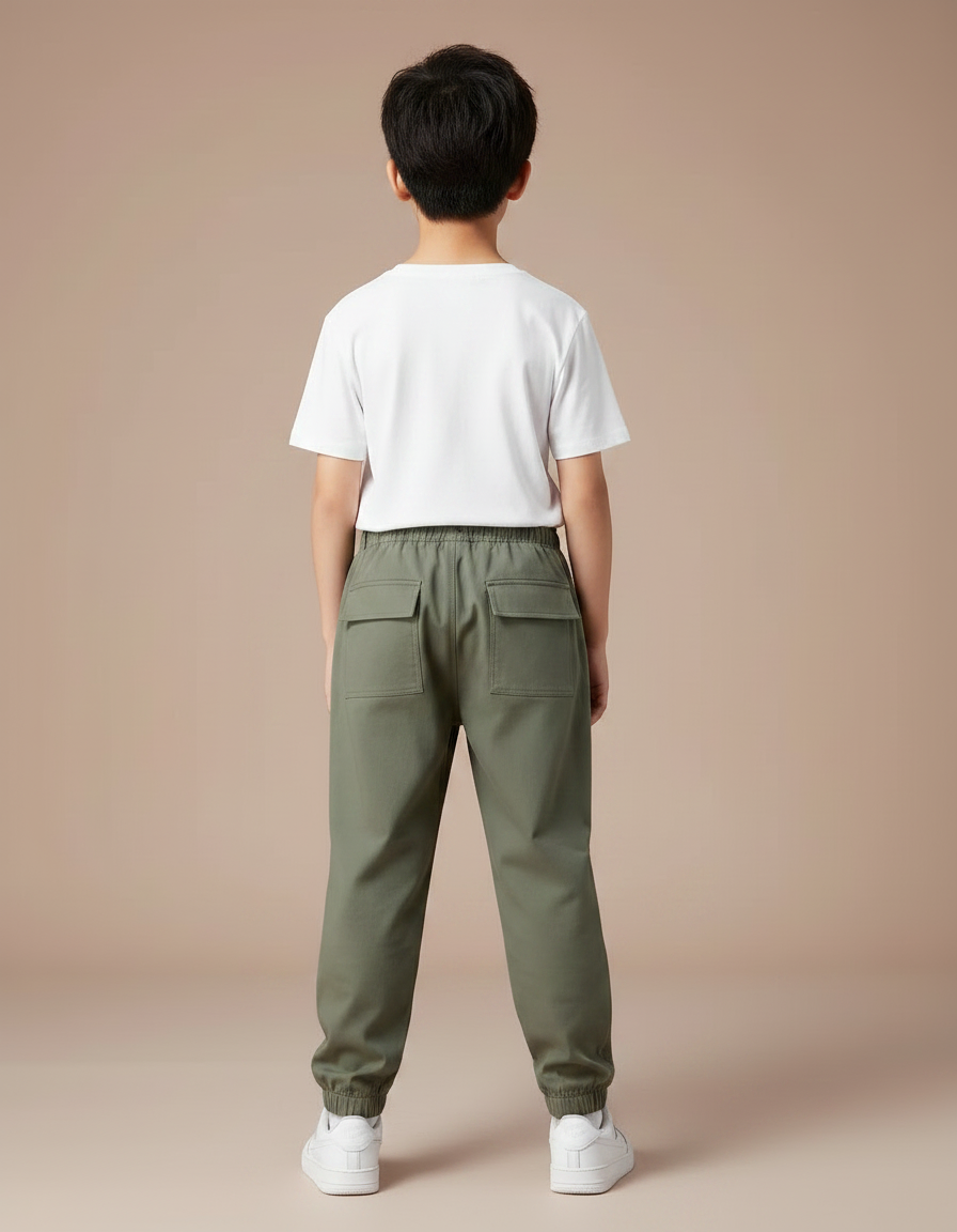Pantalon Parachute Kaki Ample Cargo Garçon Coton - vue 2