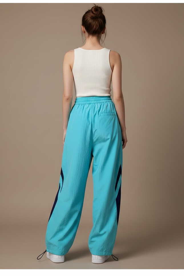 Pantalon Parachute Bleu Ample Sport Femme Fluide - Polyester - vue 2