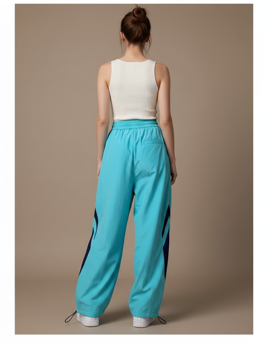 Pantalon Parachute Bleu Ample Sport Femme Fluide - Polyester - vue 2