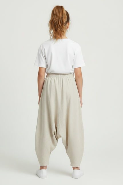 Pantalon Parachute Lin Ample Beige Décontracté Fille - vue 2