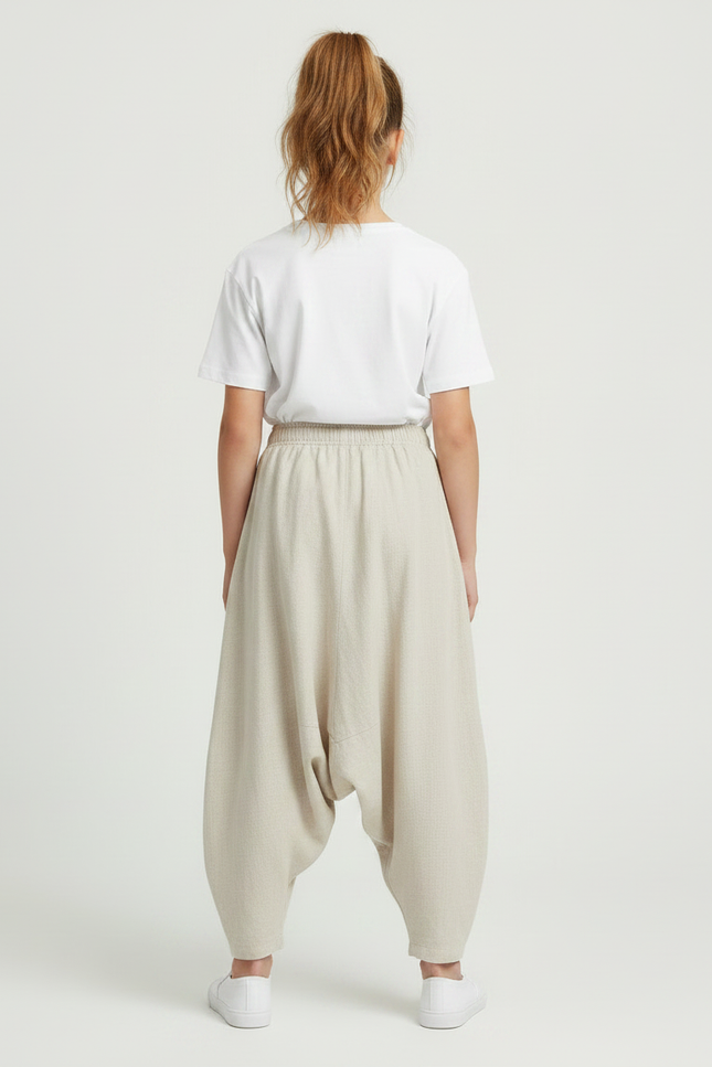 Pantalon Parachute Lin Ample Beige Décontracté Fille - vue 2