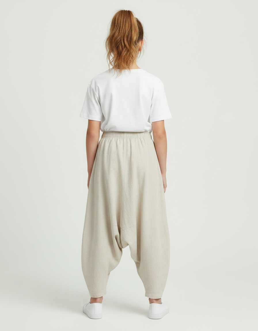 Pantalon Parachute Lin Ample Beige Décontracté Fille - vue 2