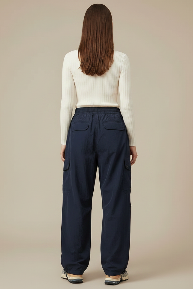 Pantalon Parachute Bleu Marine Fluide Cargo Nylon Femme - Polyester - vue 2