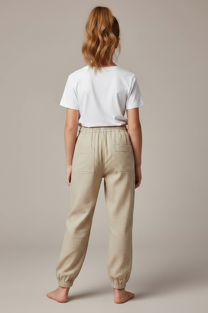 Pantalon Parachute Beige Coton Lin Ample Enfant - vue 2