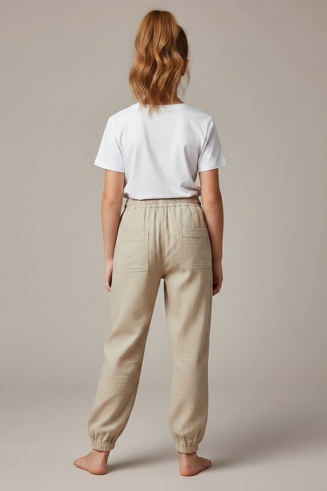 Pantalon Parachute Beige Coton Lin Ample Enfant - vue 2