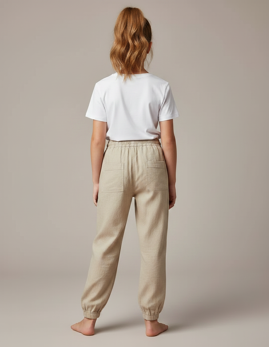 Pantalon Parachute Beige Coton Lin Ample Enfant - vue 2