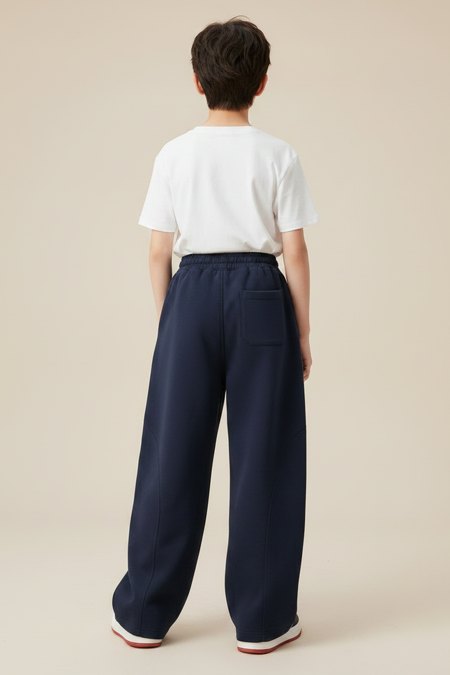 Pantalon Parachute Bleu Marine Ample Coton Enfant Cordon - Molleton - vue 2