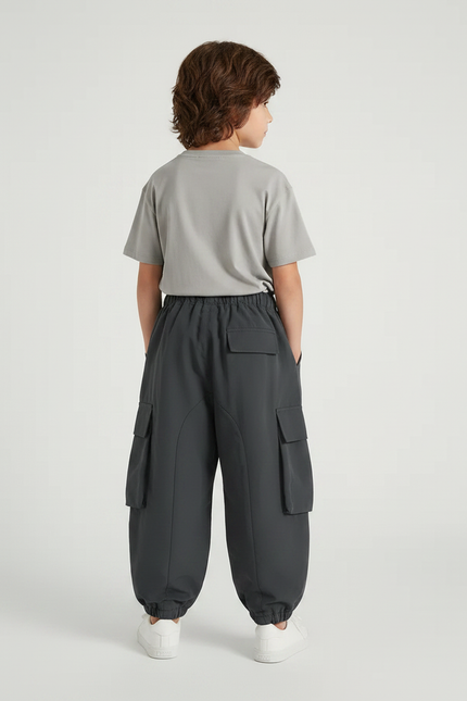 Pantalon Parachute Garçon Gris Cargo - Polyester - vue 2