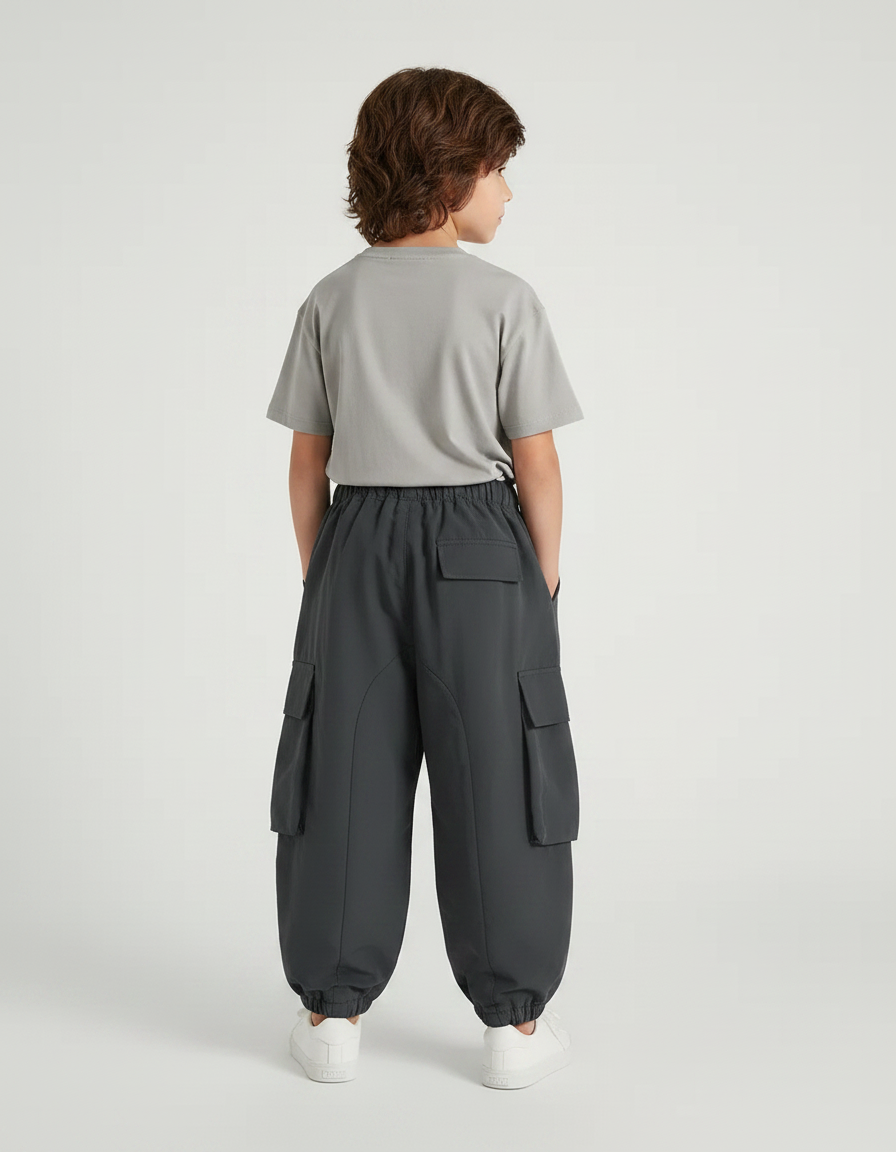Pantalon Parachute Garçon Gris Cargo - Polyester - vue 2