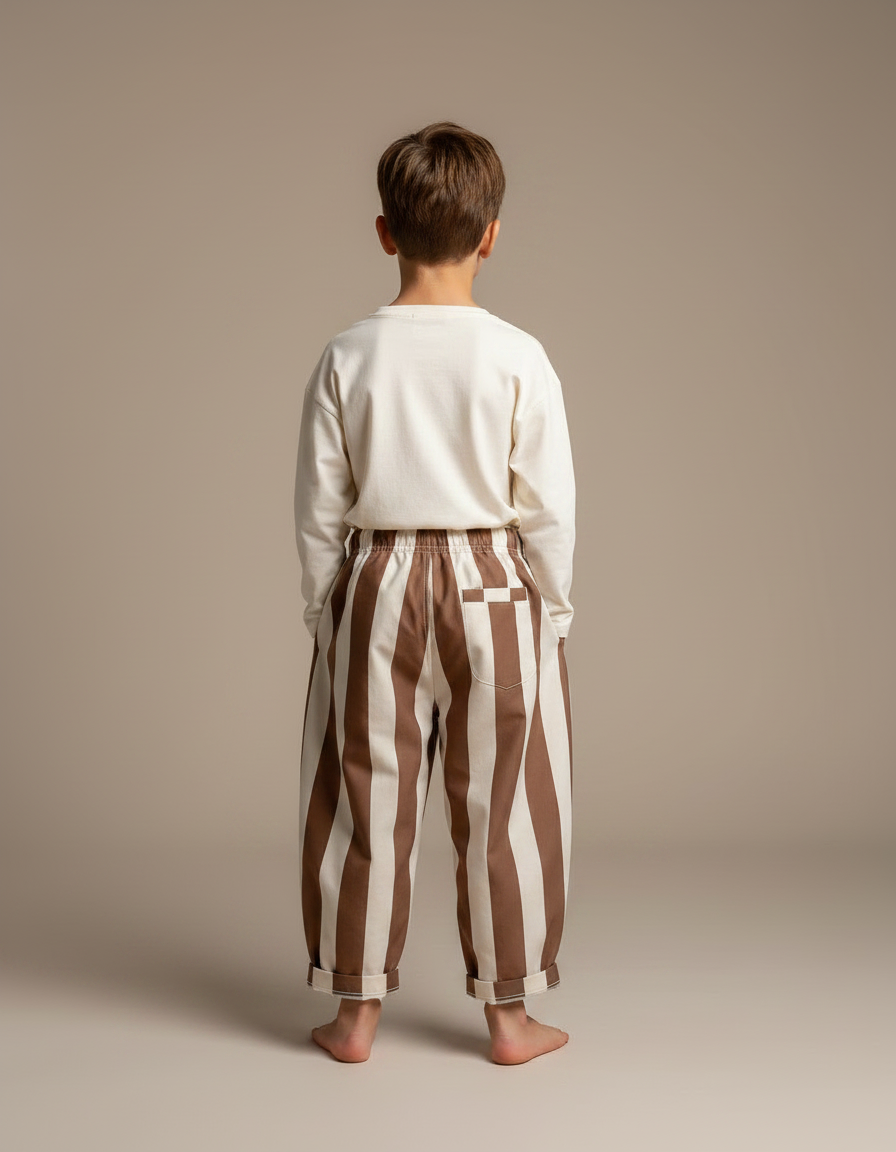 Pantalon Parachute Rayé Marron Crème Ample Enfant - Multicolore Toile - vue 2