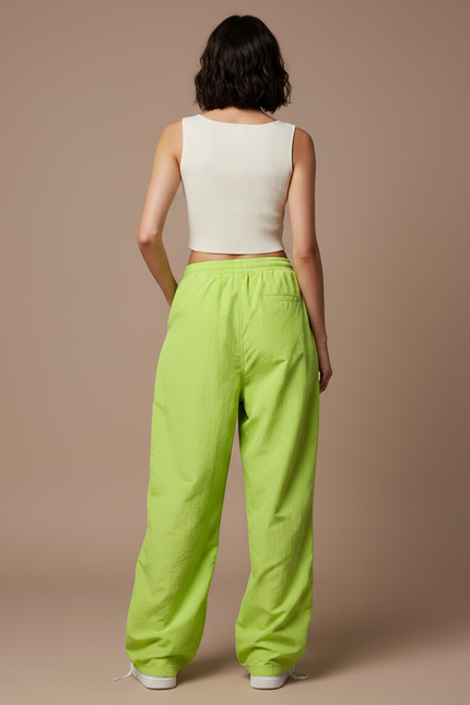 Pantalon Parachute Vert Citron Fluide Ample Streetwear - Polyester - vue 2