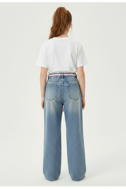 Pantalon Parachute Bleu Jeans Ample Fille Décontracté - vue 2