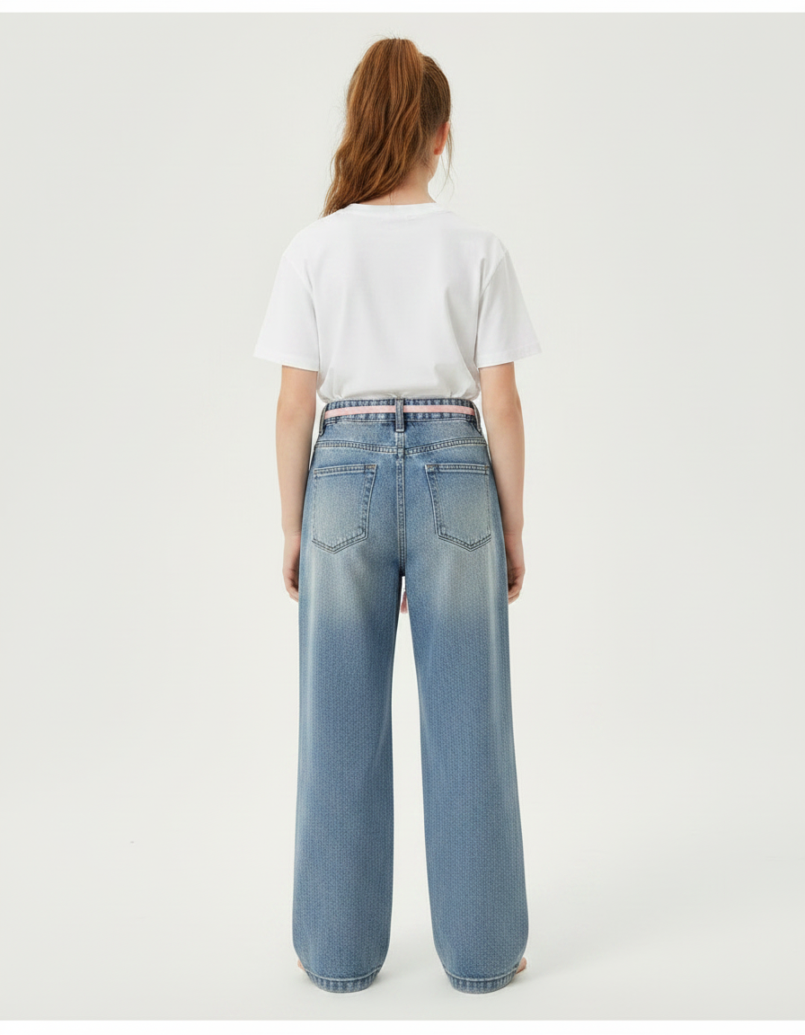 Pantalon Parachute Bleu Jeans Ample Fille Décontracté - vue 2