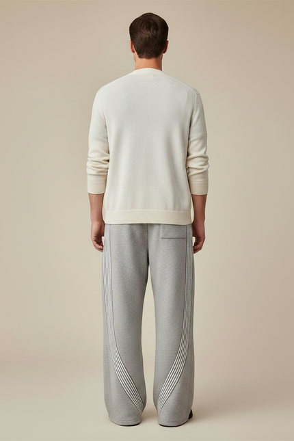 Pantalon Parachute Gris Molleton Ample Rayures Streetwear - vue 2