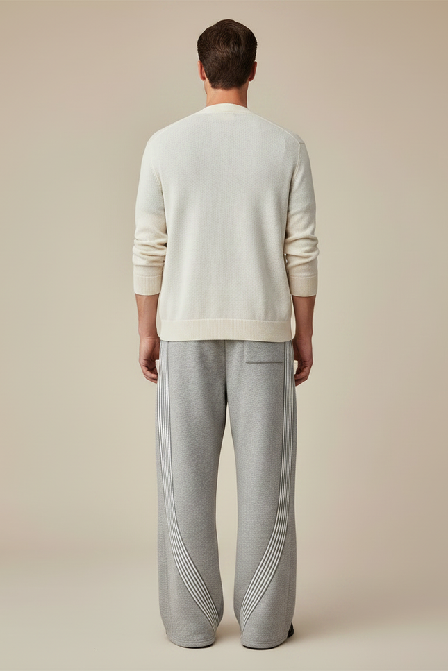 Pantalon Parachute Gris Molleton Ample Rayures Streetwear - vue 2